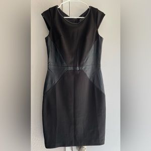ANN TAYLOR Black Faux Leather Inset Sleeveless Sheath Midi Dress 4P